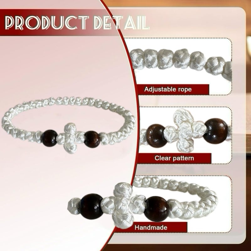 Bovemee Orthodox Prayer Rope Bracelet, 2-Pack Black Chotki Komboskini, Christian Prayer Beads with Cross - Image 2